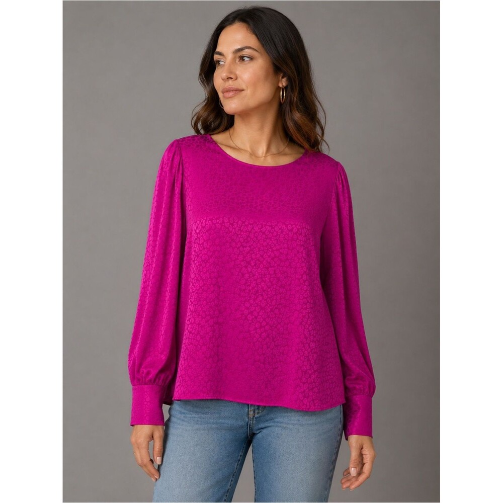 Lilly Pulitzer Pink Jacquard Leopard Print Blouse Top Women’s Small Puff Sleeve